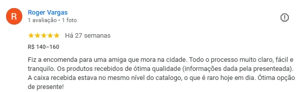 Print de avaliação positiva sobre a cesta gourmet personalizada da EuroBox