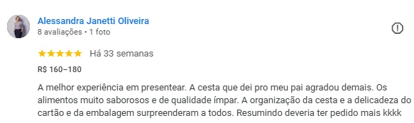 Print de cliente elogiando a qualidade dos produtos da cesta EuroBox