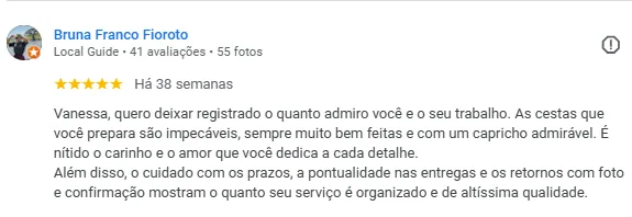 Print de cliente elogiando a apresentação e o sabor da cesta EuroBox